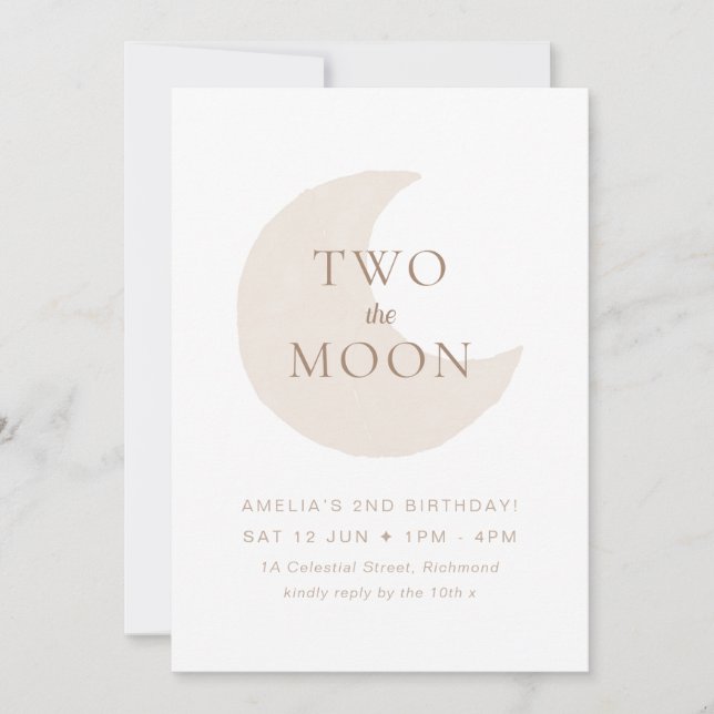 Blush ‘Two The Moon’ Modern Girls 2nd Birthday Invitation (Front)
