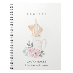 Blush Utensils Cookbook Floral Roller Whisk Recipe Notebook