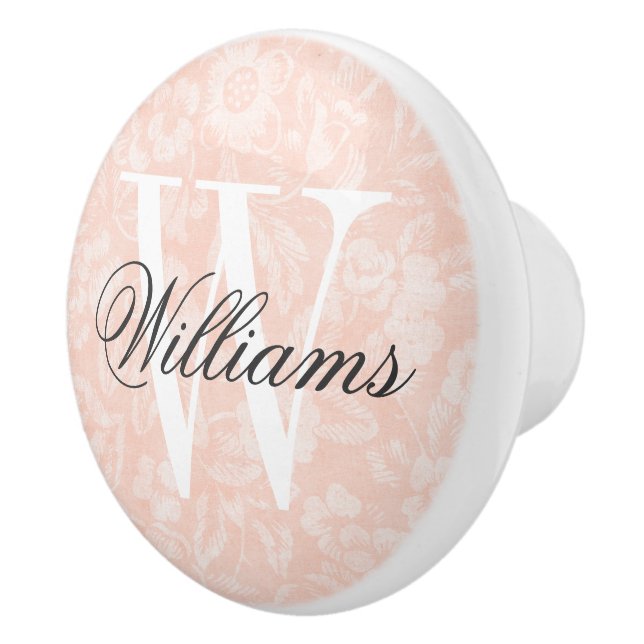 Blush Vintage Floral Print Monogram Ceramic Knob (Right)