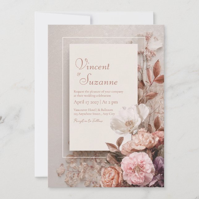 Blush Vintage Floral Wedding  Invitation (Front)