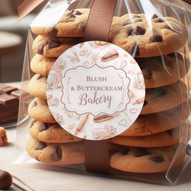 Blush Vintage Patisserie Bakery Business Classic Round Sticker (Creator Uploaded)