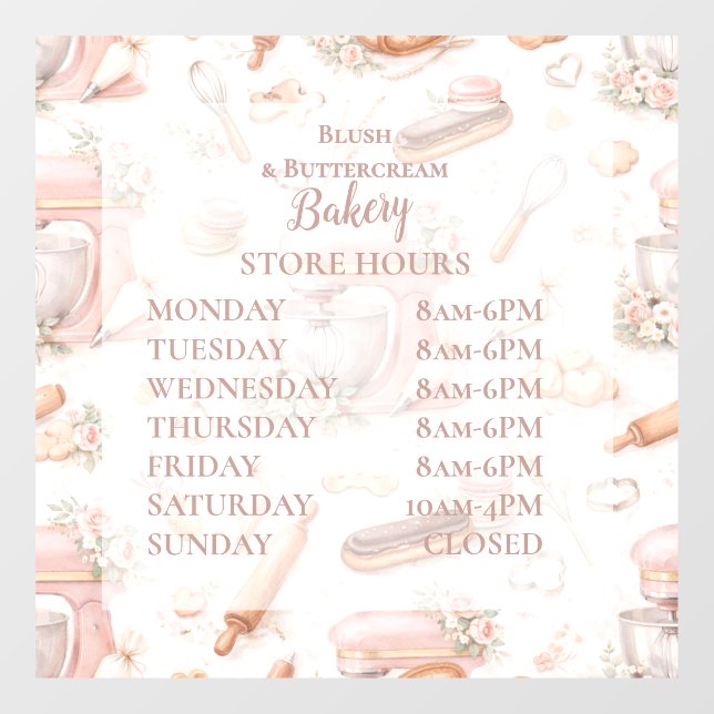 Blush Vintage Patisserie Bakery Business Window Cling (Sheet)