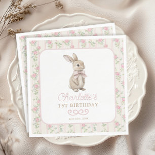 Blush Vintage Rabbit Bunny Birthday Welcome Napkin