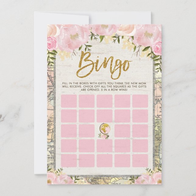 Blush Vintage Travel Bingo Baby Shower Game Card (Front)