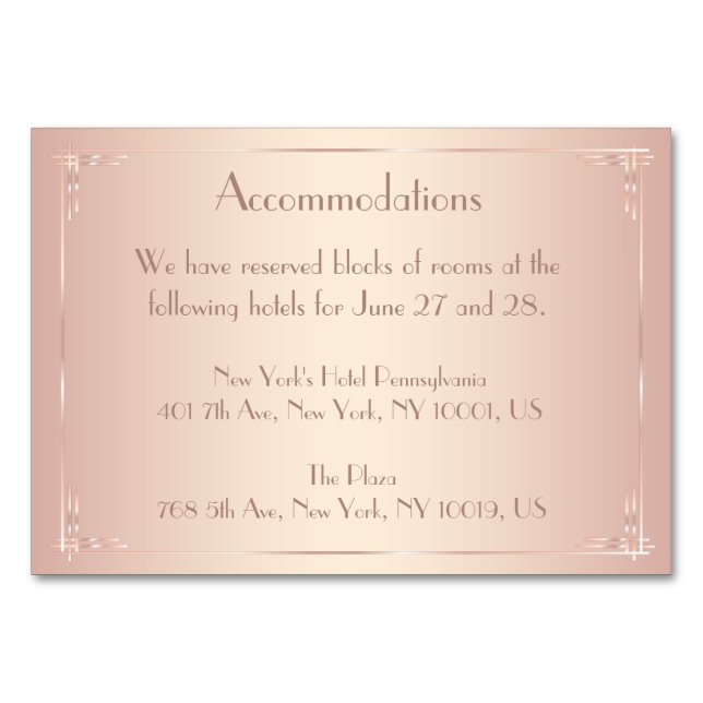 Blush Vintage Wedding Accommodation Table Number (Front)