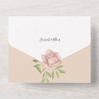 Blush Violet Roses Watercolor Hand-painted All In One Invitation