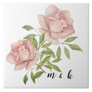 Blush Violet Watercolor Roses Tile