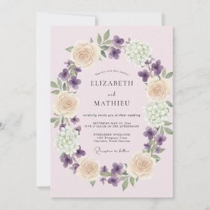 Blush Violet Wreath Wedding Invitation