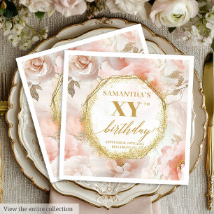 Blush Watercolor 80 Birthday Napkins Personalised
