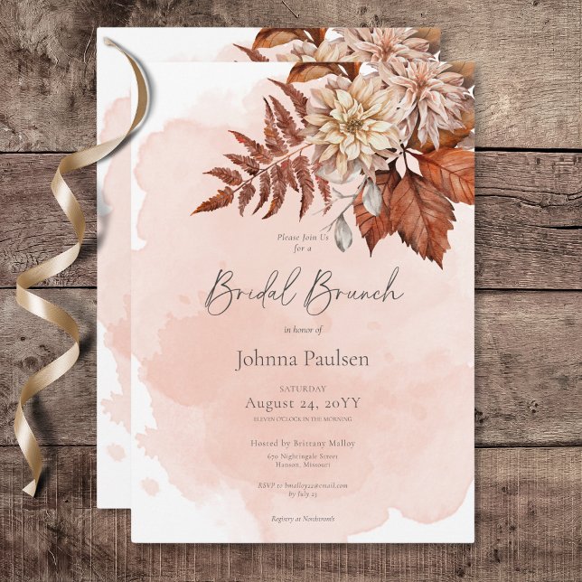 Blush Watercolor Autumn Modern Bridal Brunch Invitation (Blush Watercolor Autumn Modern Bridal Brunch Invitation)