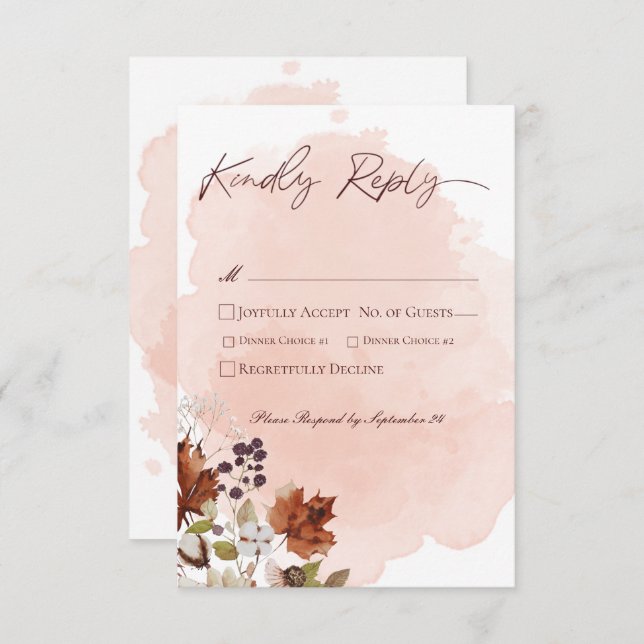 Blush Watercolor Autumn Modern RSVP Card (Front/Back)