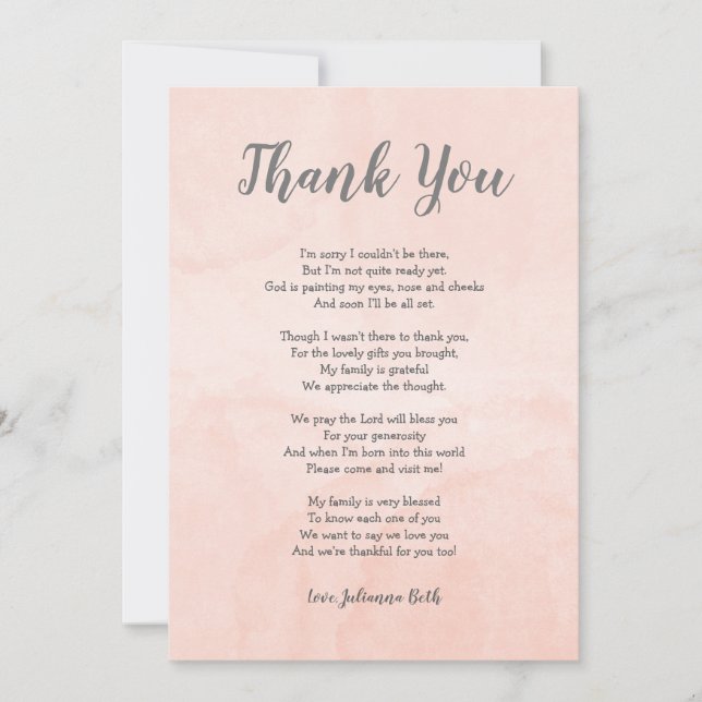 Blush watercolor Baby Shower Thank you note + poem (Front)