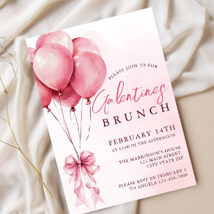 Blush Watercolor Balloon Galentines Brunch Invitation