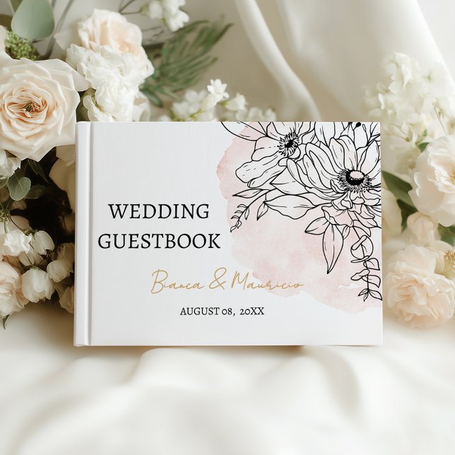 Blush Watercolor & Black Floral Elegant Wedding Guest Book (Blush Watercolor & Black Floral Elegant Wedding Guest Book)