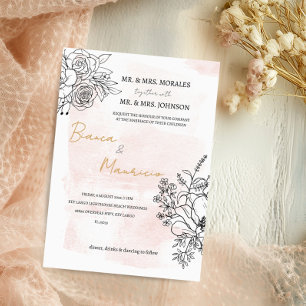 Blush Watercolor & Black Floral Elegant Wedding Invitation