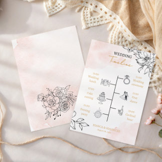 Blush Watercolor & Black Floral Wedding Timeline Programme