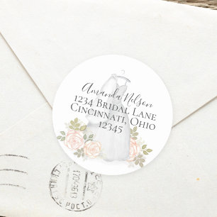 Blush Watercolor Bridal Shower Return Address Classic Round Sticker