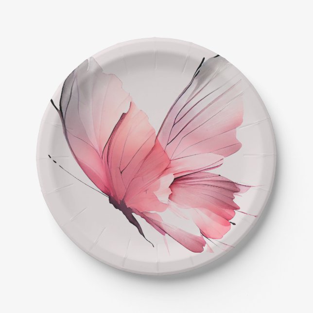 Blush Watercolor Butterfly Baby Shower  Paper Plate (Front)
