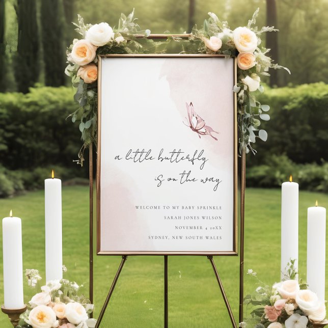 Blush Watercolor Butterfly Baby Shower Welcome Poster (Creator Uploaded)