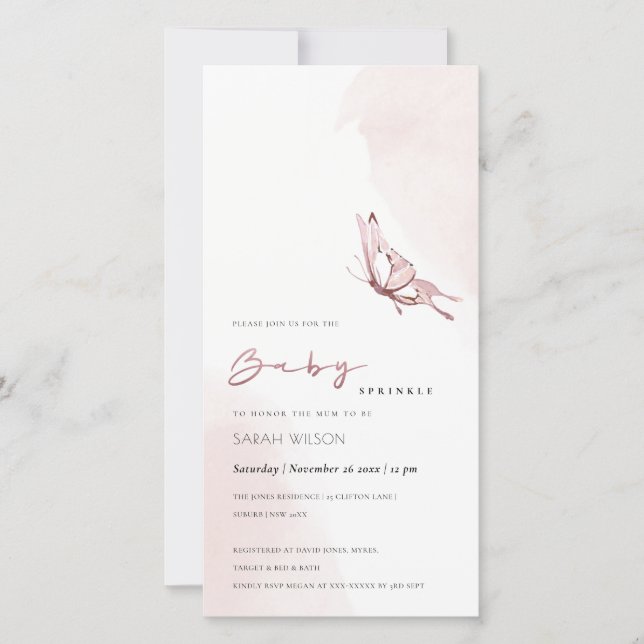 Blush Watercolor Butterfly Baby Sprinkle Invite (Front)