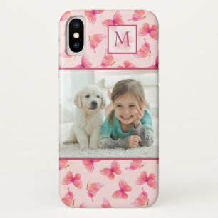Blush Watercolor Butterfly Monogram Photo iPhone X Case