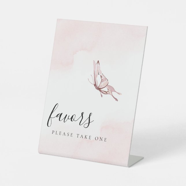  BLUSH WATERCOLOR BUTTERFLY PLEASE TAKE FAVOR PEDESTAL SIGN (Front)