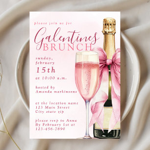Blush Watercolor Champagne Galentines Brunch Invitation