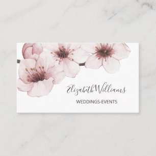 Blush Watercolor Cherry Blossom Qr Code Business Card