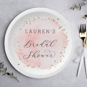 Blush Watercolor Circle Bridal Shower Paper Plate