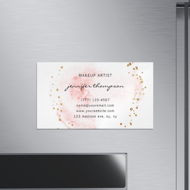 Blush Watercolor Circle Gold Dots Magnetic Business Card (Creator Uploaded)