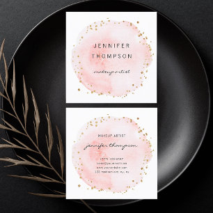 Blush Watercolor Circle Gold Dots Square Business Card