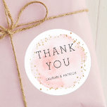 Blush Watercolor Circle Thank You Classic Round Sticker<br><div class="desc">This wedding thank you sticker features a painted watercolor circle in blush pink with faux gold dots accents.  For more advanced customisation of this design,  please click the "Customise" button to change fonts,  sizes and colours. Matching items are also available.</div>