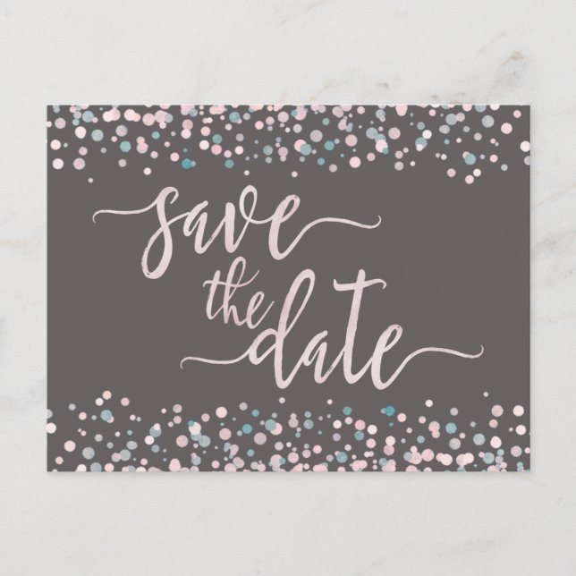 Blush Watercolor Confetti Wedding Save the Date Announcement Postcard (Front)