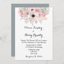 Blush Watercolor Country Floral Wedding Invitation