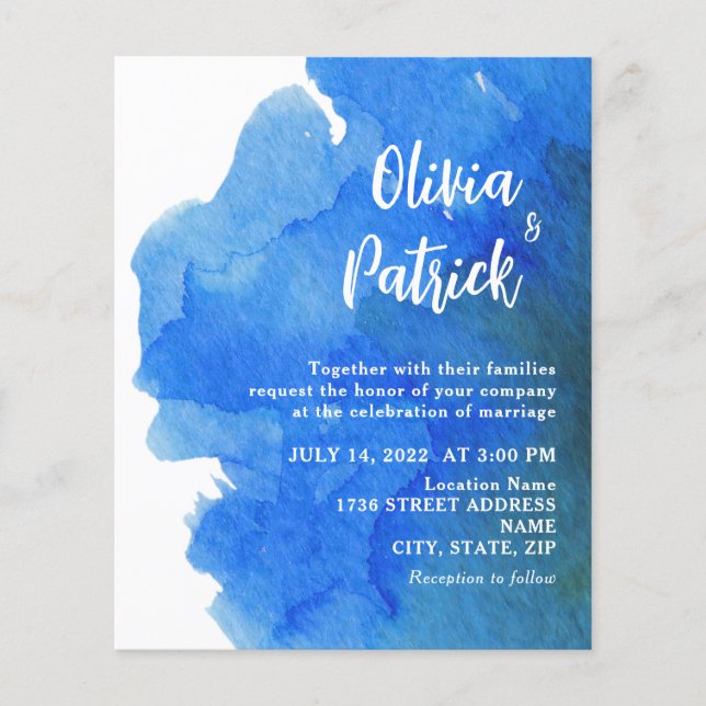 Blush watercolor Elegant marine Wedding Invitation Flyer (Front)