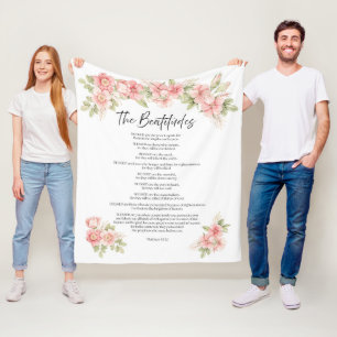 Blush Watercolor Floral Beatitudes Scripture Fleece Blanket