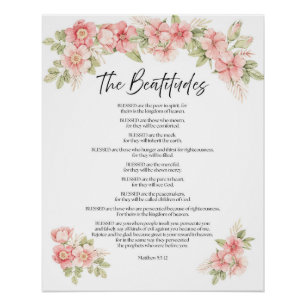 Blush Watercolor Floral Beatitudes Scripture Poster