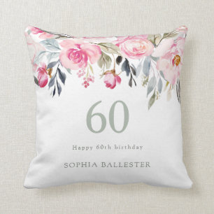 Blush watercolor Floral beautiful 60th birthday Cushion