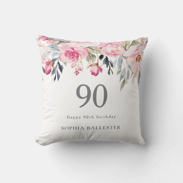 Blush watercolor Floral beautiful 90th birthday Cushion (Front)