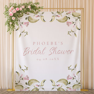Blush Watercolor Floral Bridal Shower Backdrop Tapestry