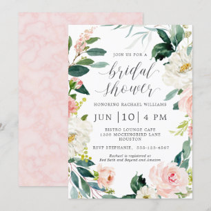 Blush Watercolor Floral Bridal Shower Invitation