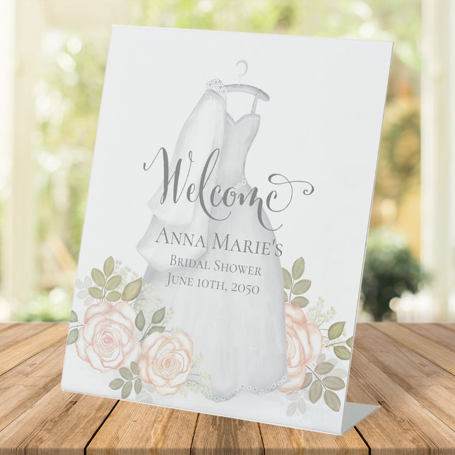 Blush Watercolor Floral Bridal Shower Welcome Pedestal Sign (Creator Uploaded)