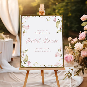 Blush Watercolor Floral Bridal Shower Welcome Sign