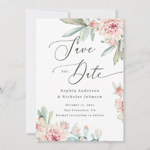 Blush Watercolor Floral Elegant Script Wedding Save The Date