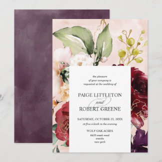 Blush Watercolor Floral Frame Wedding Invitation