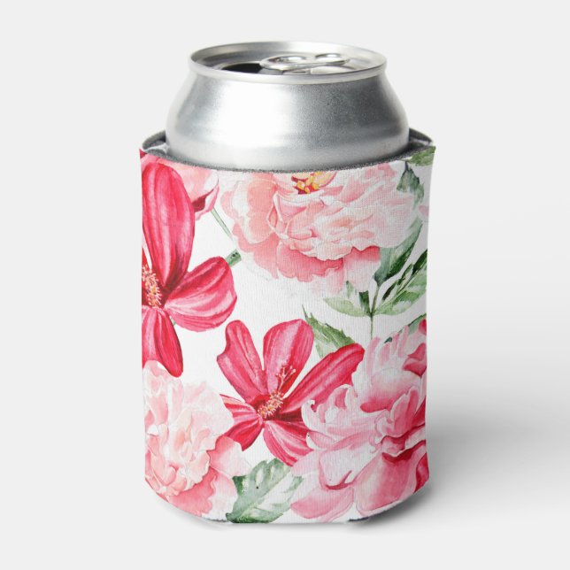 Blush Watercolor Floral Pattern Can Cooler (Can Front)