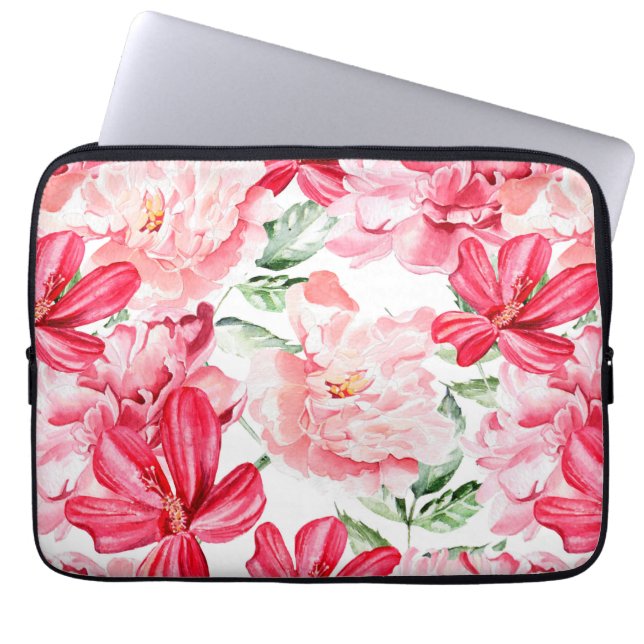 Blush Watercolor Floral Pattern Laptop Sleeve (Front)
