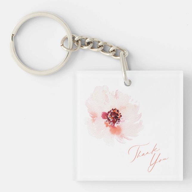 Blush Watercolor Floral Wedding Keychain (Front)