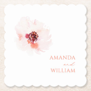 Blush Watercolor Floral Wedding Paper Coaster