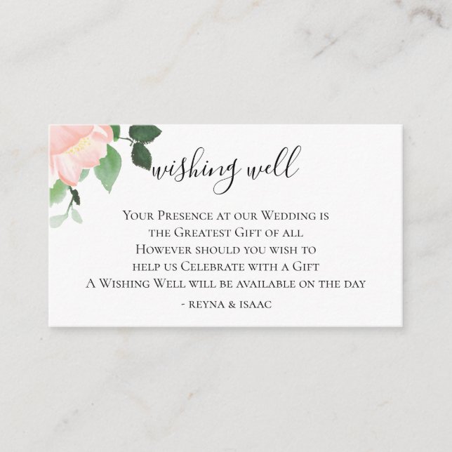 Blush Watercolor Floral Wedding Wishing Well Enclosure Card (Front)